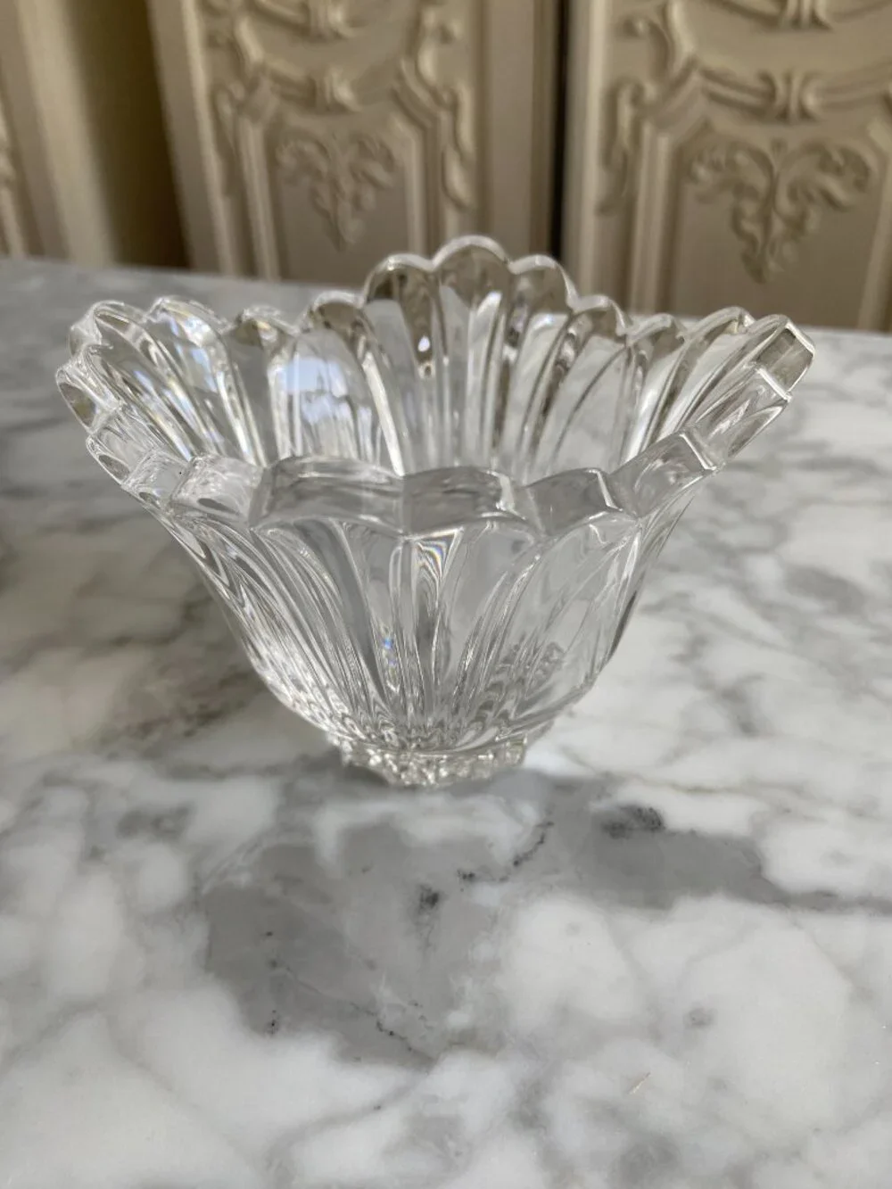 Vintage Clear Glass Tealight Candle Holder Scalloped Fluted Starburst Design